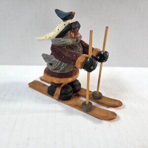 Vintage Williraye Studio Santa on Skis Skiing Bird on Head Figure 1997